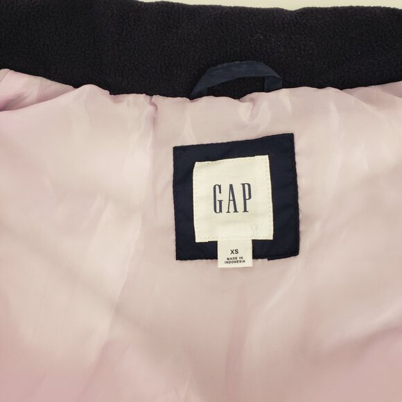Gap XS Navy Uniform Blue Puffer Lavender Lining Jacket Coat Fall Winter - Picture 5 of 15
